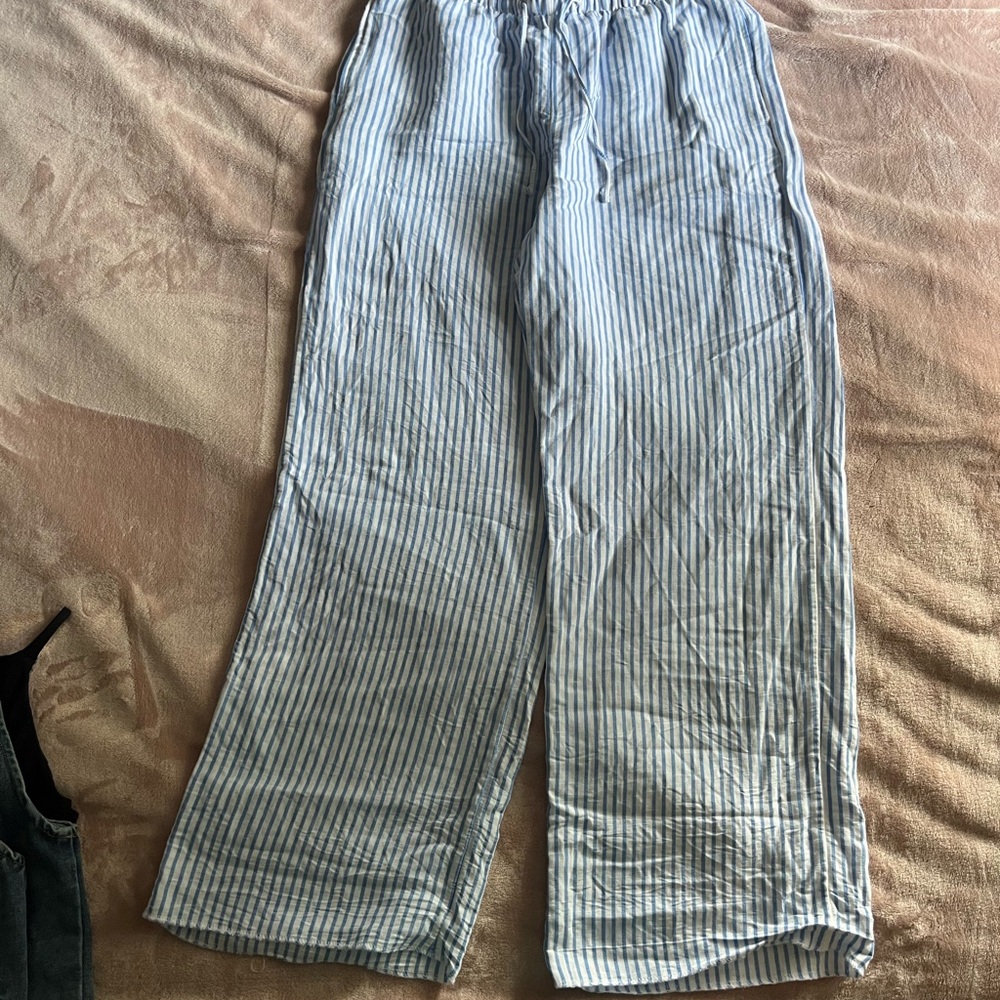 H&M Blue Striped Womens Linen Pants